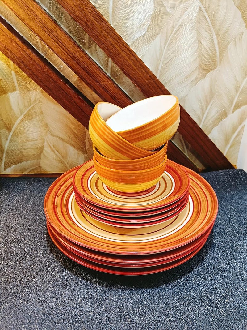 Caffeine Ceramic Handmade Orange Beige Combo Dinner Set 12 pcs - Image 3