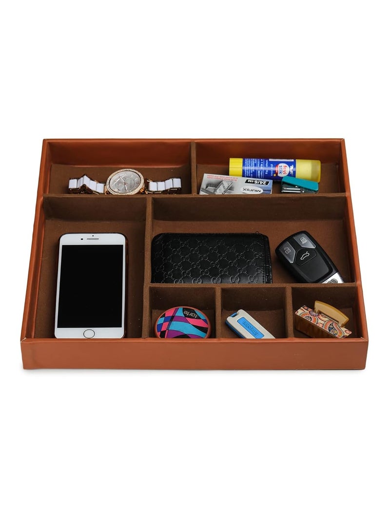 AZYEEA AZYEEA Faux Leather 7 Compartment Tray Organizer for Men All Tray for Entryway Table Key Wallet Watch Coin Change Phone Dresser EDC Dump Jewelry Desktop Catchall Tray - Image 1
