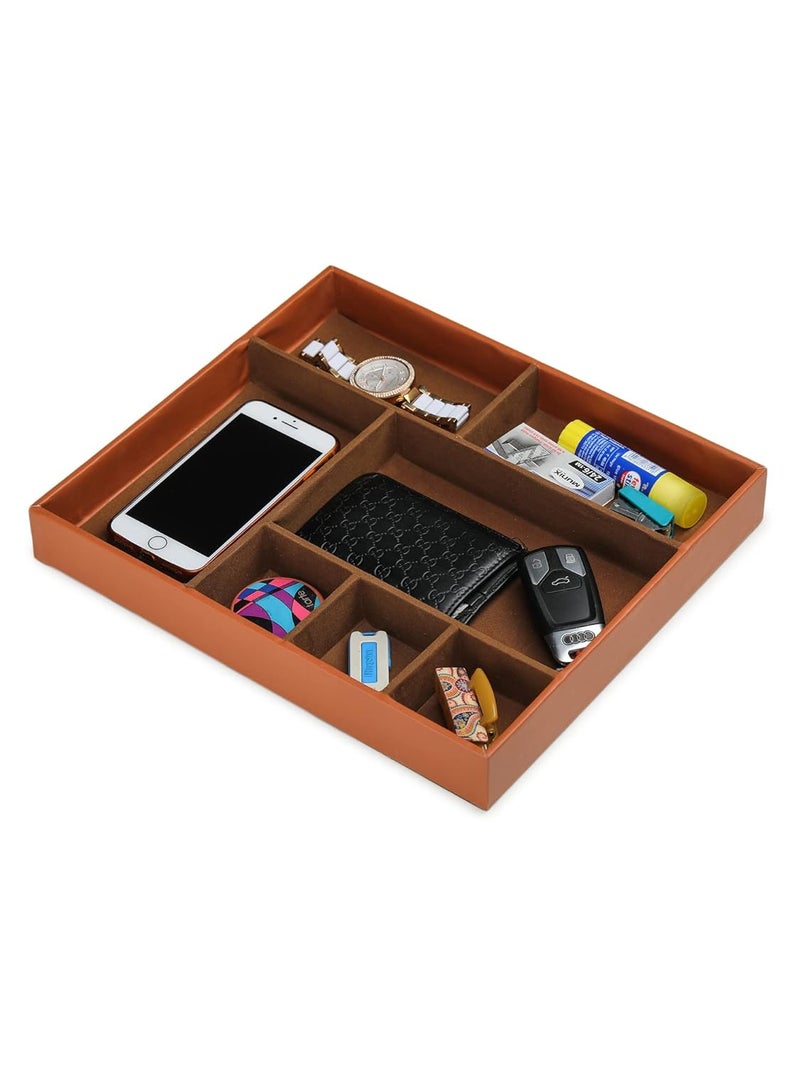 AZYEEA AZYEEA Faux Leather 7 Compartment Tray Organizer for Men All Tray for Entryway Table Key Wallet Watch Coin Change Phone Dresser EDC Dump Jewelry Desktop Catchall Tray - Image 2
