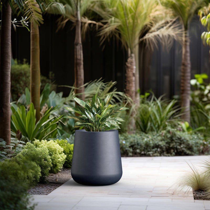 Kante Large Round Concrete Planter, 17.3" Dia Classic-Style Plant Pot with Drainage Hole, Ideal for Home, Patio, Garden, Flowers, Trees, Charcoal Finish with Painted Interior - Image 3