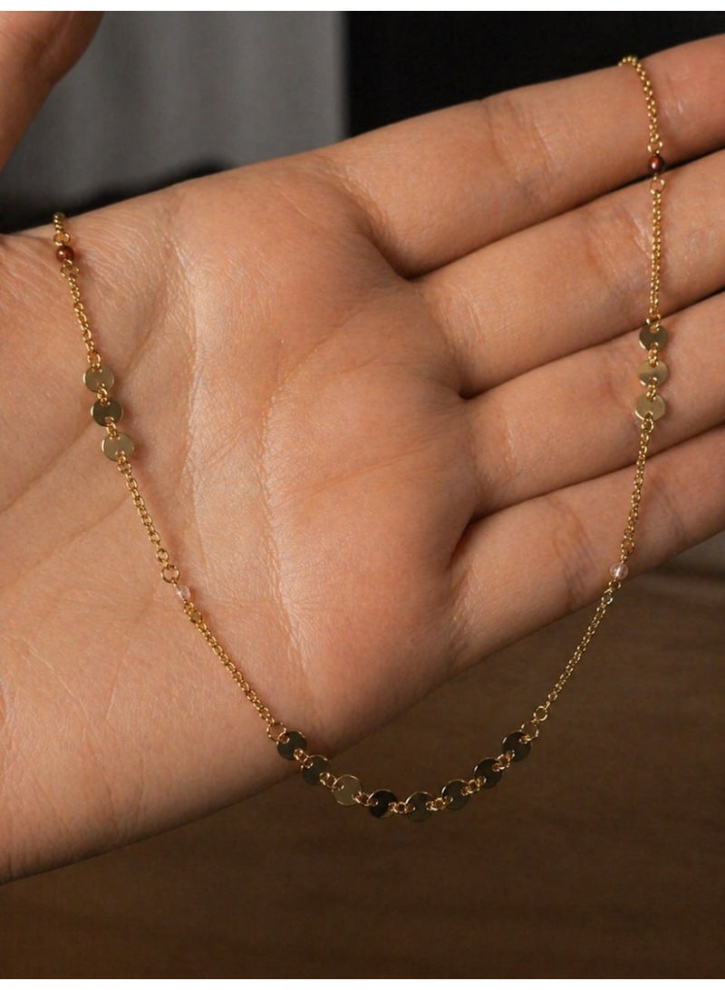 3Diamonds Gold Plated Disc Chain Necklace for Women - Image 3