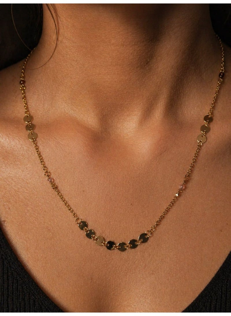3Diamonds Gold Plated Disc Chain Necklace for Women - Image 1