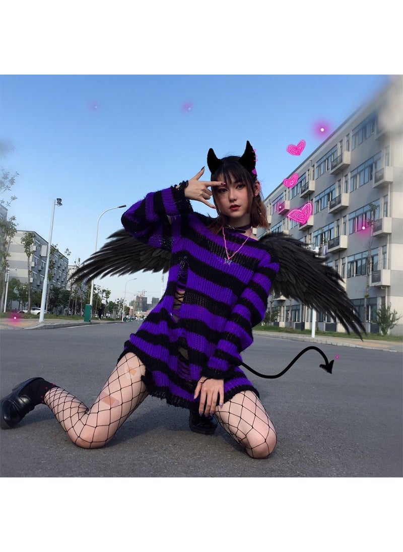 Generic Mohair new European and American Foreign trade loose striped sweater Women's Mid-length pullover ripped thin wool sweater  - Image 4