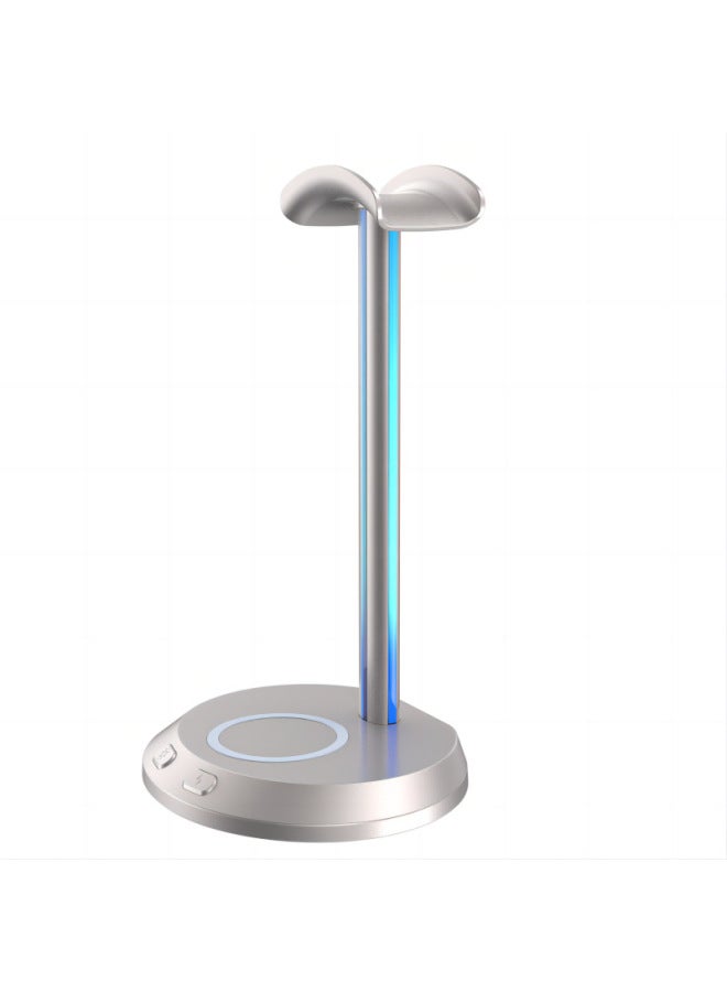 Private Model Wireless Fast Charging Headset Bracket RGB Slide Lantern Game E-sports Headset Bracket-Color:Grey-Style:High-profile Version (wireless Charging + Atmosphere Lamp + Earphone Bracket + Emergency Star Chip) - Image 3