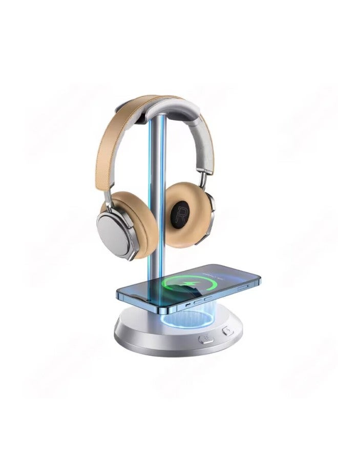 Private Model Wireless Fast Charging Headset Bracket RGB Slide Lantern Game E-sports Headset Bracket-Color:Grey-Style:High-profile Version (wireless Charging + Atmosphere Lamp + Earphone Bracket + Emergency Star Chip) - Image 5