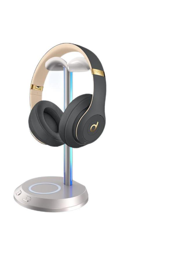 Private Model Wireless Fast Charging Headset Bracket RGB Slide Lantern Game E-sports Headset Bracket-Color:Grey-Style:High-profile Version (wireless Charging + Atmosphere Lamp + Earphone Bracket + Emergency Star Chip) - Image 4