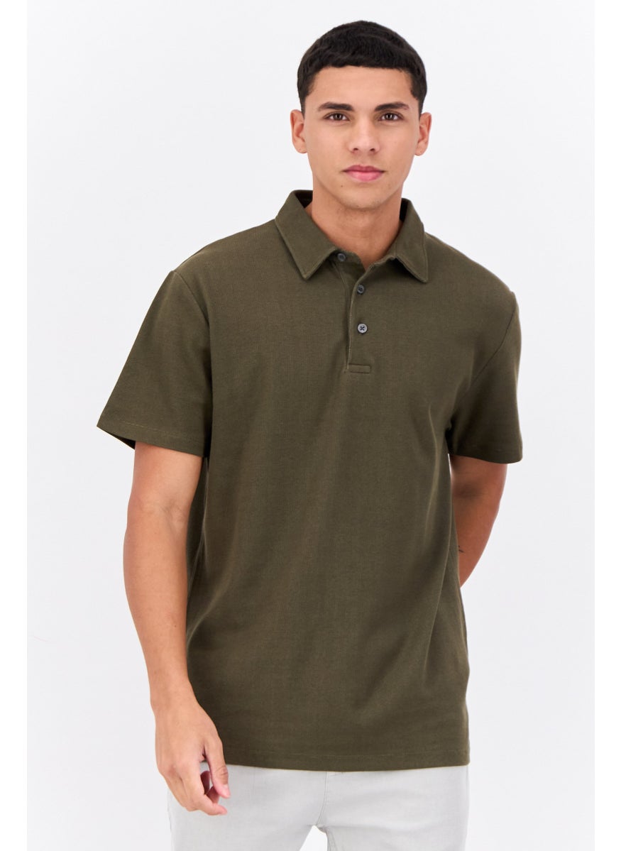 French Connection Men Regular Fit Short Sleeves Brand Logo Polo Shirt, Olive  - Image 1