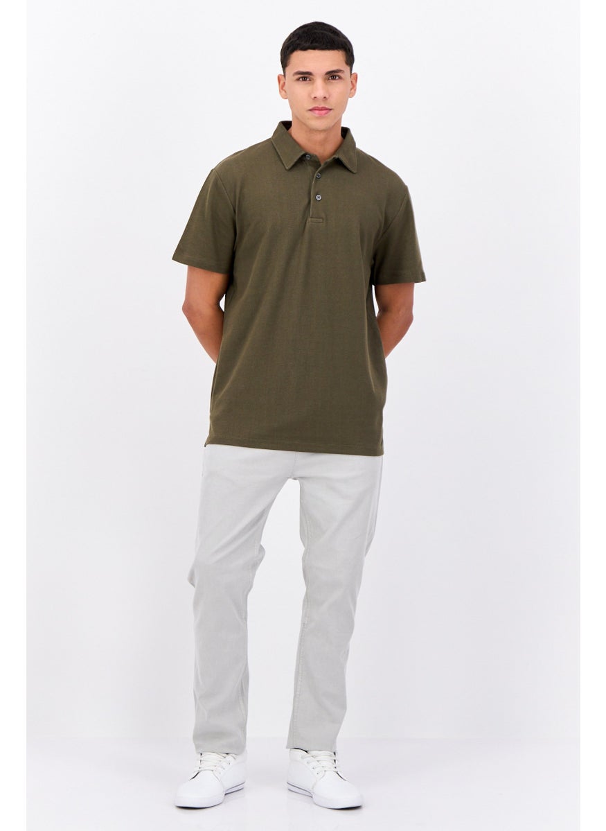 French Connection Men Regular Fit Short Sleeves Brand Logo Polo Shirt, Olive  - Image 4