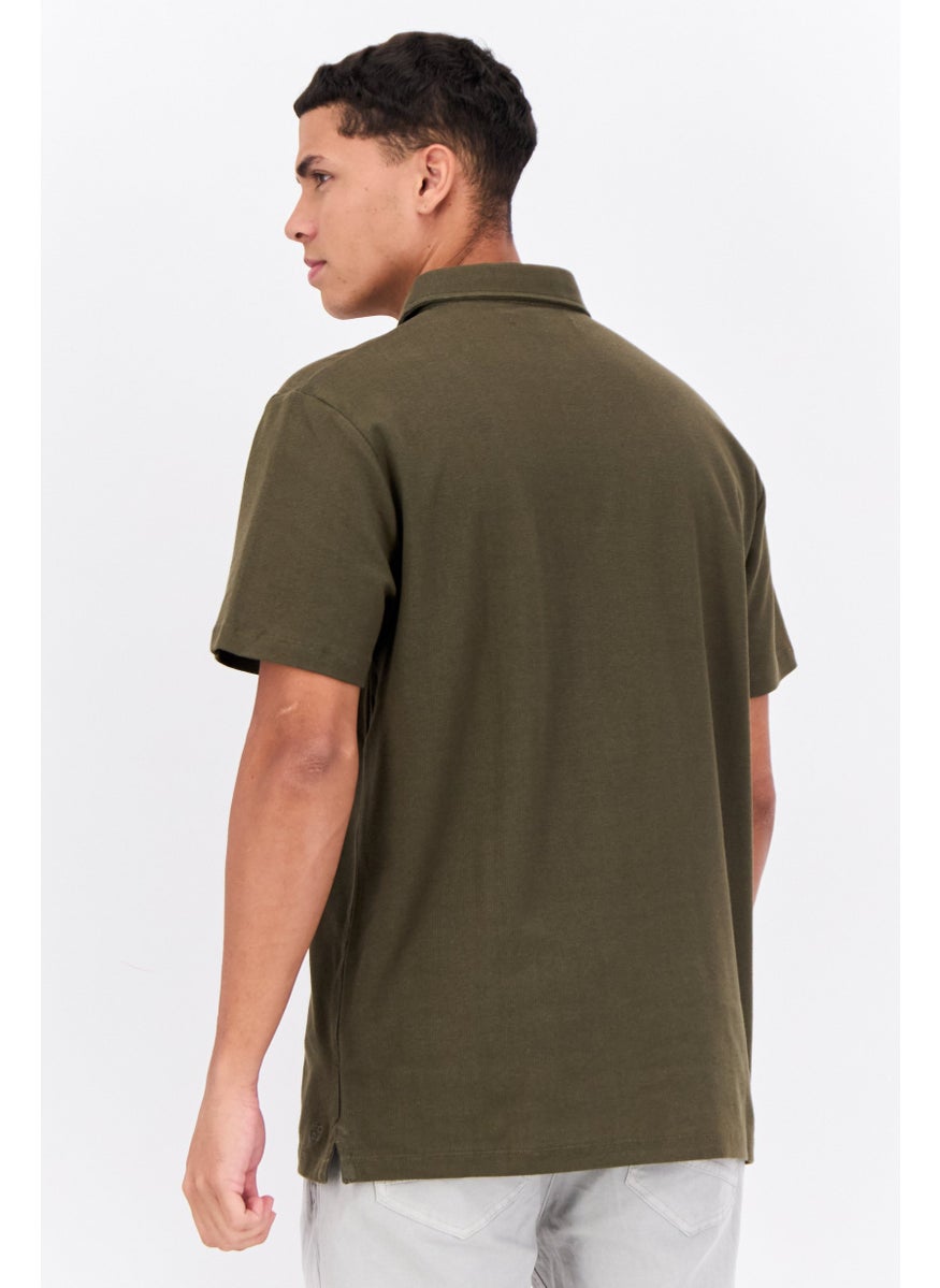 French Connection Men Regular Fit Short Sleeves Brand Logo Polo Shirt, Olive  - Image 3