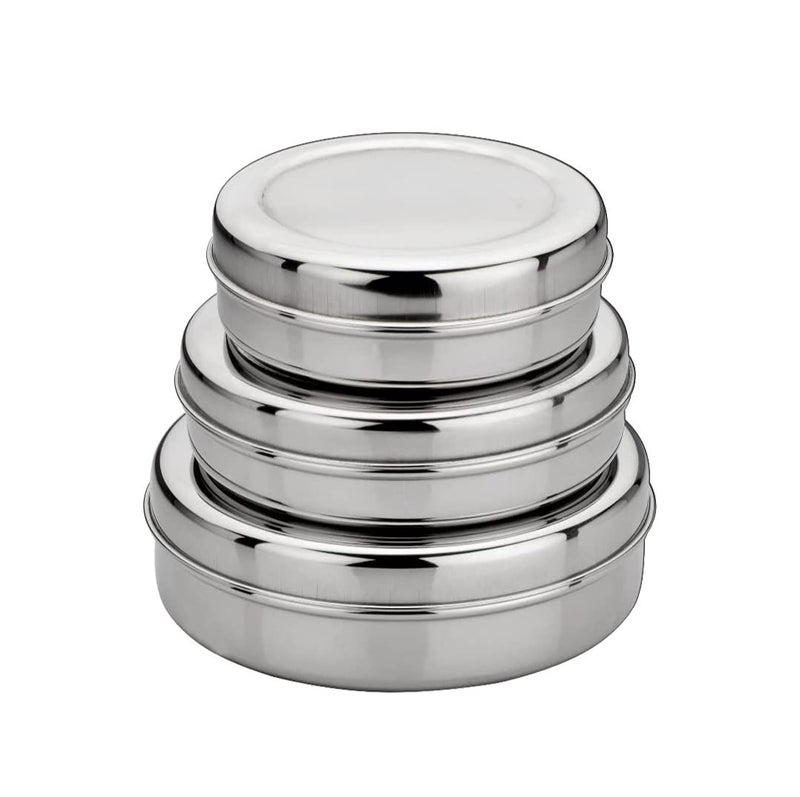 Silvester Stainless Steel Chapati Chocolate Dabba Flat Slim and Sleek Canisters Puri Dabba Storage Jars Containers Set of 3Pcs Medium SizeSilver - Image 1