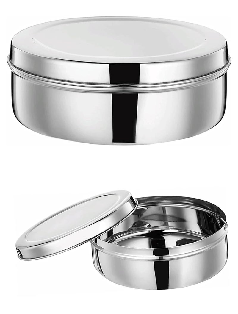Silvester Stainless Steel Chapati Chocolate Dabba Flat Slim and Sleek Canisters Puri Dabba Storage Jars Containers Set of 3Pcs Medium SizeSilver - Image 2