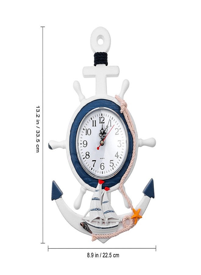 BESPORTBLE Nautical Wall Anchor Clock Beach Theme Ship Clock Coastal Wall Art Decoration Mediterranean Style Home Ornament for Indoor Outdoor Bedroom, Patio, Living Room, Garden, Bathroom - Image 2