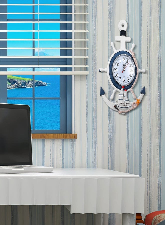 BESPORTBLE Nautical Wall Anchor Clock Beach Theme Ship Clock Coastal Wall Art Decoration Mediterranean Style Home Ornament for Indoor Outdoor Bedroom, Patio, Living Room, Garden, Bathroom - Image 5