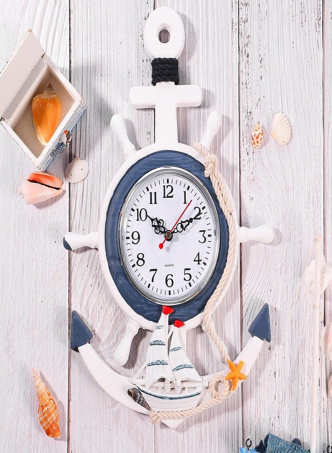 BESPORTBLE Nautical Wall Anchor Clock Beach Theme Ship Clock Coastal Wall Art Decoration Mediterranean Style Home Ornament for Indoor Outdoor Bedroom, Patio, Living Room, Garden, Bathroom - Image 4