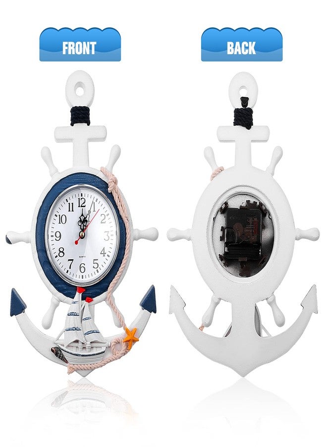 BESPORTBLE Nautical Wall Anchor Clock Beach Theme Ship Clock Coastal Wall Art Decoration Mediterranean Style Home Ornament for Indoor Outdoor Bedroom, Patio, Living Room, Garden, Bathroom - Image 3