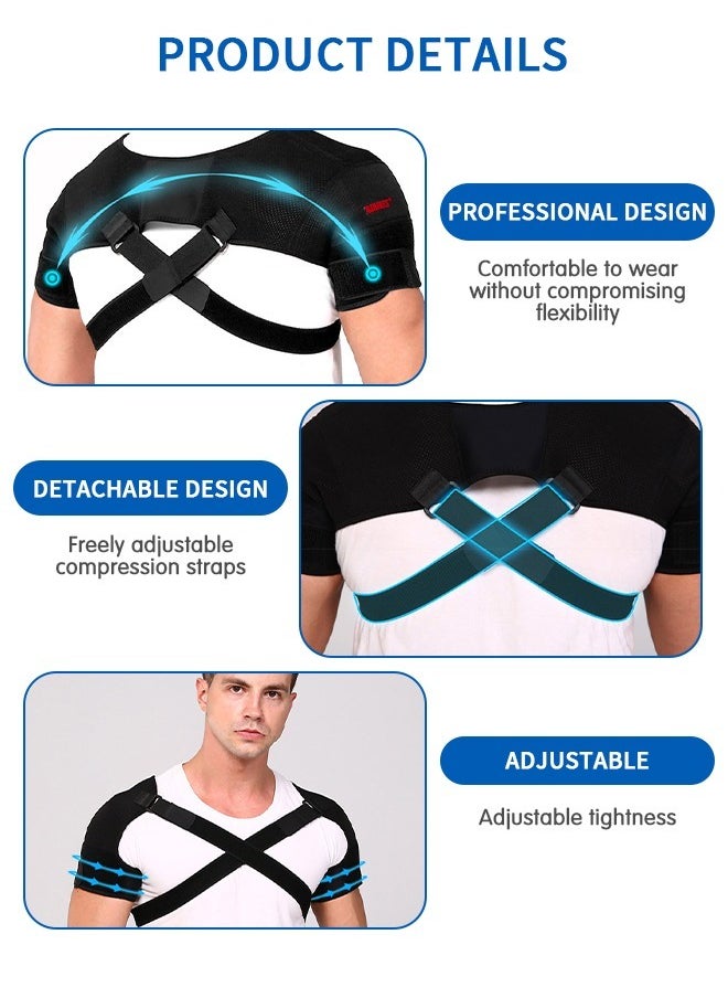 GROIC - Double Shoulder Support Strap Wrap, Shoulder Brace Two-Way Adjustable Pressurized for Shoulder Stability and Recovery, Fits Left and Right Shoulder Outdoor Hiking Lifting Sports - Image 1