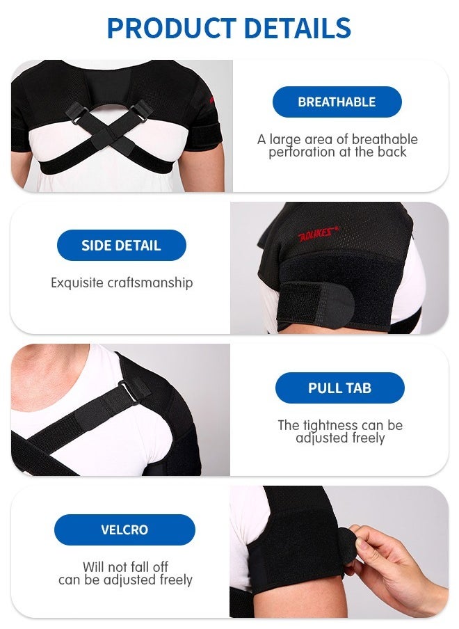 GROIC - Double Shoulder Support Strap Wrap, Shoulder Brace Two-Way Adjustable Pressurized for Shoulder Stability and Recovery, Fits Left and Right Shoulder Outdoor Hiking Lifting Sports - Image 1