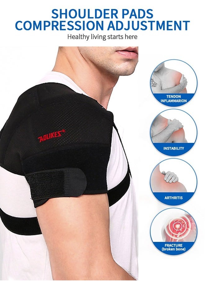 GROIC - Double Shoulder Support Strap Wrap, Shoulder Brace Two-Way Adjustable Pressurized for Shoulder Stability and Recovery, Fits Left and Right Shoulder Outdoor Hiking Lifting Sports - Image 1