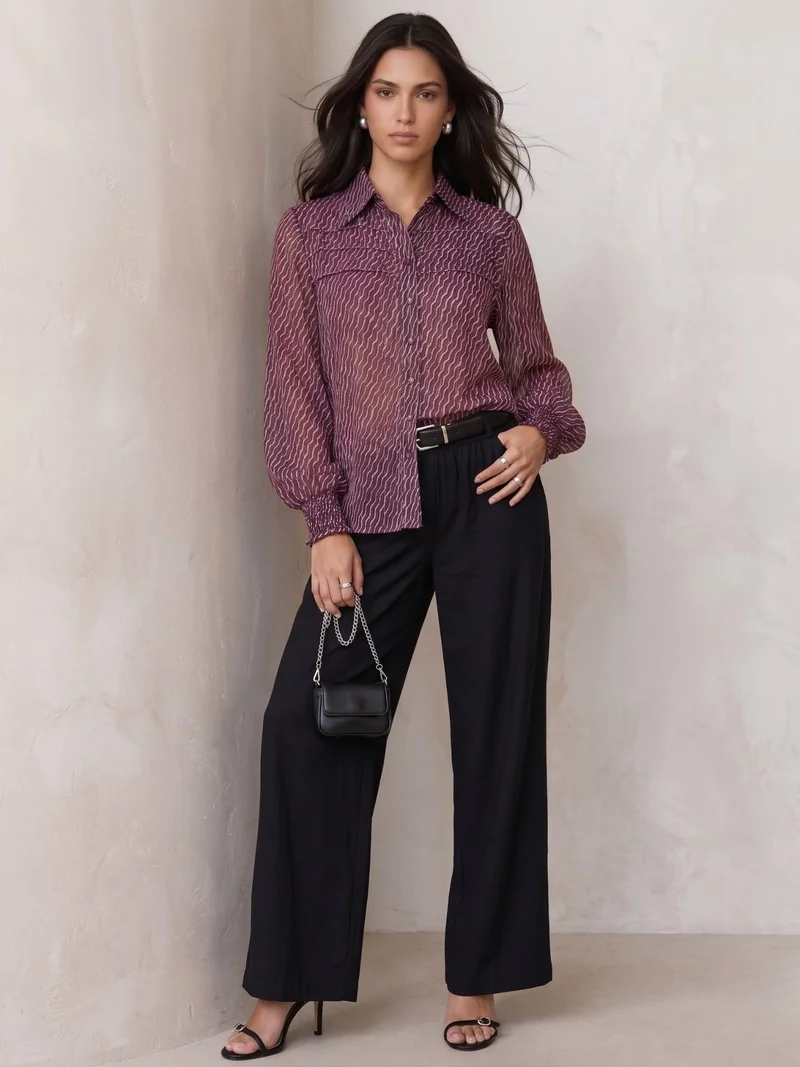 Outzidr  Purple Lurex Shirt With Smocking Detail for Women | Best Price UAE