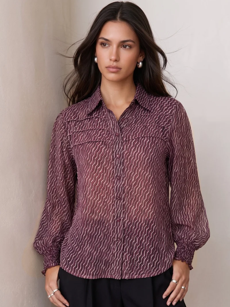 Outzidr  Purple Lurex Shirt With Smocking Detail for Women | Best Price UAE