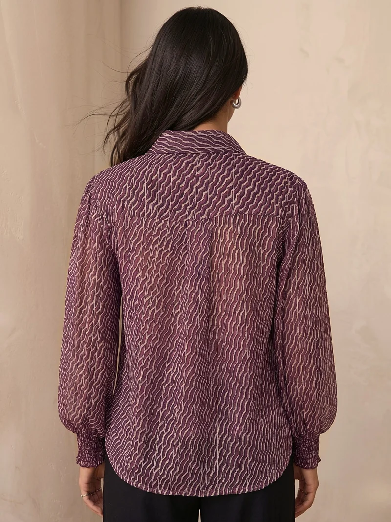 Outzidr  Purple Lurex Shirt With Smocking Detail for Women | Best Price UAE