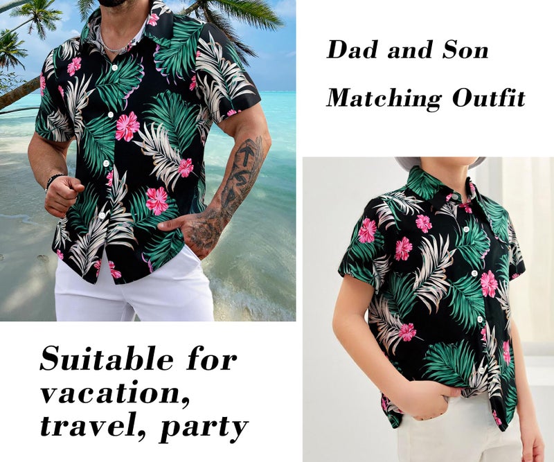 MYHALF Hawaiian Dad and Son Matching Shirts - Floral Print Short Sleeve Button Down Cute Fathers Gift Set Baby Clothes - Image 5