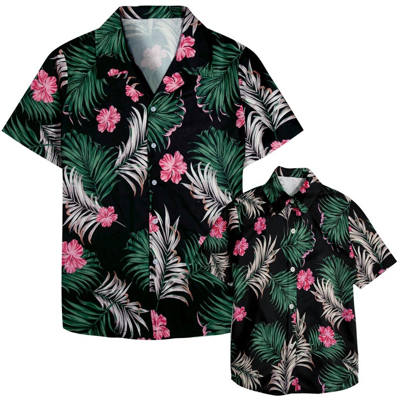 MYHALF Hawaiian Dad and Son Matching Shirts - Floral Print Short Sleeve Button Down Cute Fathers Gift Set Baby Clothes - Image 1