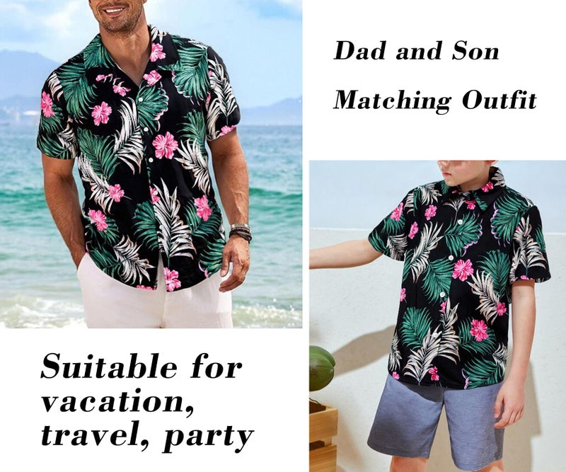 MYHALF Hawaiian Dad and Son Matching Shirts - Floral Print Short Sleeve Button Down Cute Fathers Gift Set Baby Clothes - Image 4