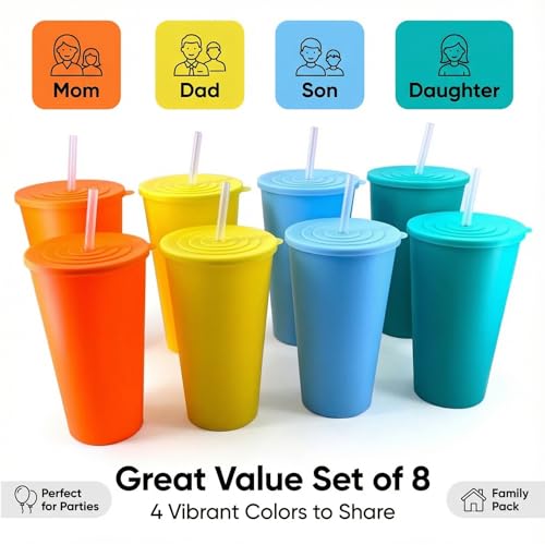 AOYITE 32oz Cups with Lids and Straws, Plastic Cup with Lid and Straw | BPA Free Plastic Tumblers Bulk, Cold Iced Coffee Travel Mugs set of 8 - Image 4