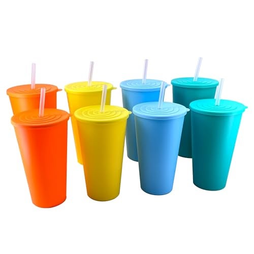 AOYITE 32oz Cups with Lids and Straws, Plastic Cup with Lid and Straw | BPA Free Plastic Tumblers Bulk, Cold Iced Coffee Travel Mugs set of 8 - Image 1