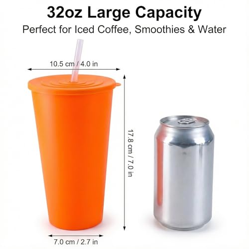 AOYITE 32oz Cups with Lids and Straws, Plastic Cup with Lid and Straw | BPA Free Plastic Tumblers Bulk, Cold Iced Coffee Travel Mugs set of 8 - Image 5