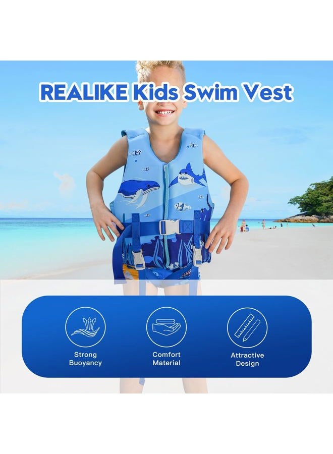 REALIKE Kids Swim Vest Toddler Floaties Adjustable Safety Strap Swimming Aids for Toddlers Children Float Swimsuit, Suitable for Age 2-10 Years/22-88lbs - Image 2