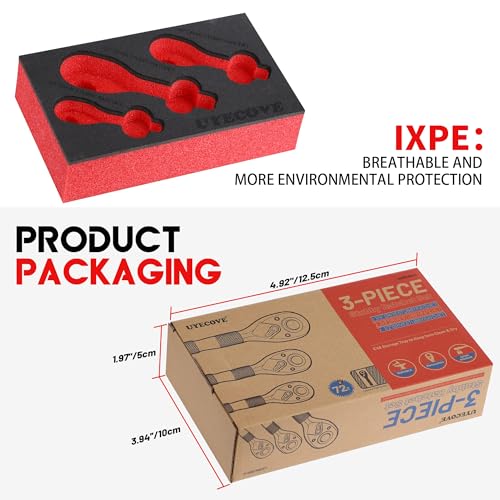 UYECOVE Ratchet Set 3PCs-1/4 Drive Ratchet, 3/8" Drive Ratchet, 1/2" Drive Ratchet, Ratchet Set-Colorful Stubby Ratchet Wrench Set 72-Tooth Small Ratchet Set with IXPE Storage Tray - Image 3