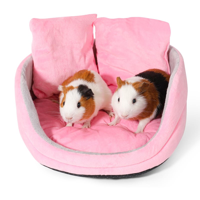 ONEJU Guinea Pig Couch, Round Shape, Pure Pink and Grey, Bed for Bunny, Ferret, Rabbit and Other Small Pets - Image 1