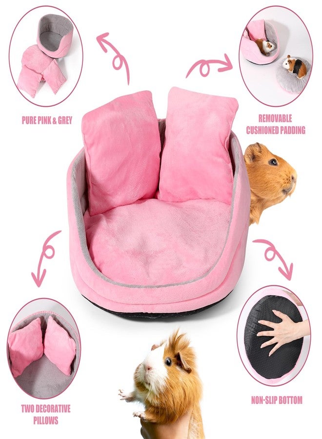 ONEJU Guinea Pig Couch, Round Shape, Pure Pink and Grey, Bed for Bunny, Ferret, Rabbit and Other Small Pets - Image 3