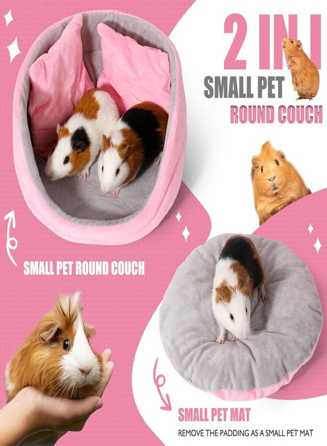 ONEJU Guinea Pig Couch, Round Shape, Pure Pink and Grey, Bed for Bunny, Ferret, Rabbit and Other Small Pets - Image 2