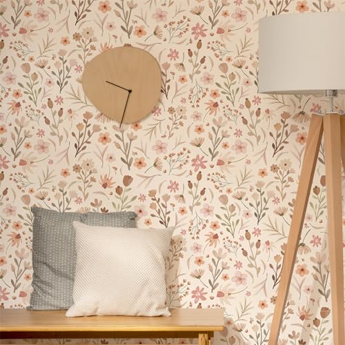 Kazova Boho Floral Wallpaper Wildflower Wallpaper Vintage Small Flower Wall Mural Stickers Peel and Stick Waterproof Contact Paper Removable Retro Watercolor Floral Wall Paper Decals for Nursery Bedroom - Image 2