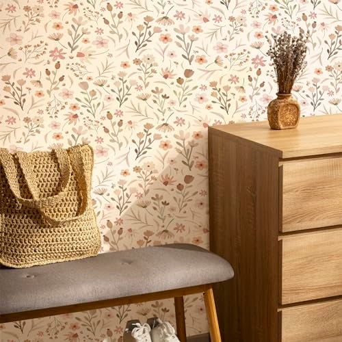 Kazova Boho Floral Wallpaper Wildflower Wallpaper Vintage Small Flower Wall Mural Stickers Peel and Stick Waterproof Contact Paper Removable Retro Watercolor Floral Wall Paper Decals for Nursery Bedroom - Image 4