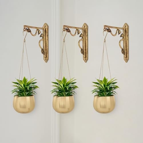DecorTwist® Hanging Planter 3.7 Inch Pack of 3 | Metal Planter Indoor Outdoor Hanging Baskets | Hanging Flower Pot with Chain for Balcony Living Room Plant Hangers for Home Garden Decor (Gold) - Image 1
