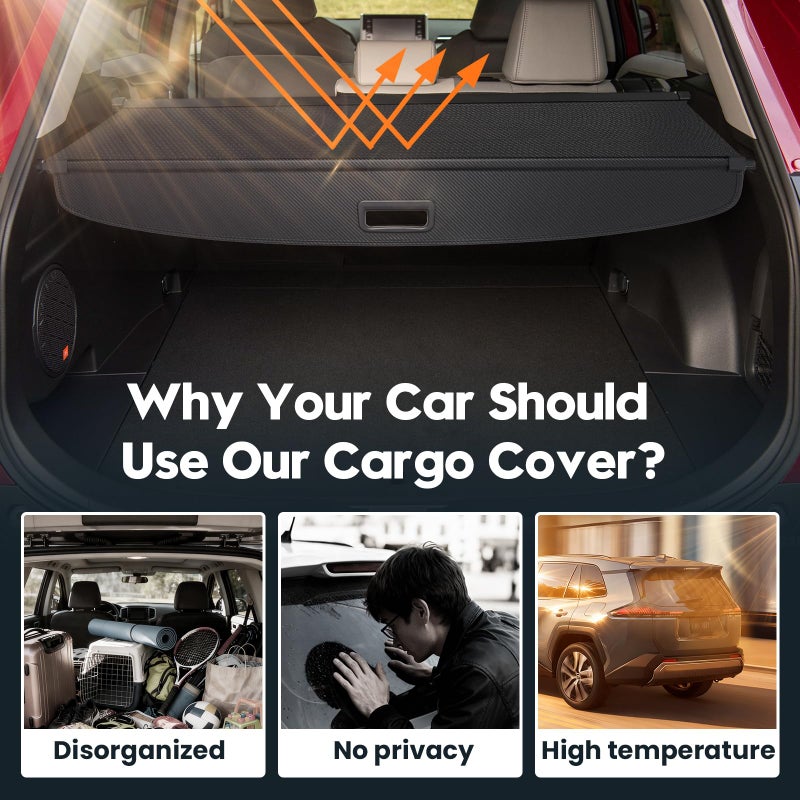 Powerty Retractable Cargo Cover for Toyota RAV4 2019-2025, Carbon Fiber Trunk Cover for RAV4 Privacy Screen Rear Security Shade for RAV4 Accessories - Image 4