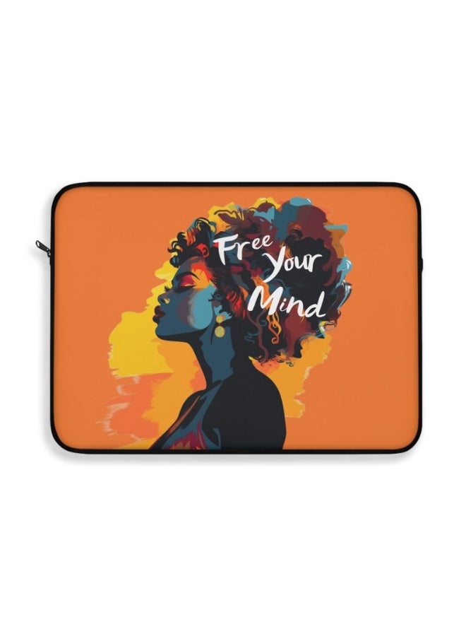 LOUD UNIVERSE Free Your Mind Laptop Sleeve, Half Zip, Orange Artistic Women's Design, Colorful Afro Art Print - Image 1