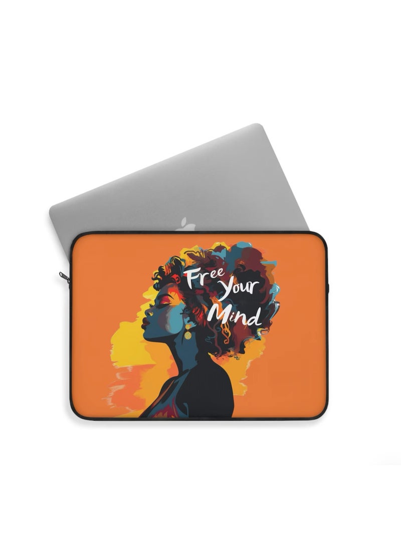 LOUD UNIVERSE Free Your Mind Laptop Sleeve, Half Zip, Orange Artistic Women's Design, Colorful Afro Art Print - Image 2