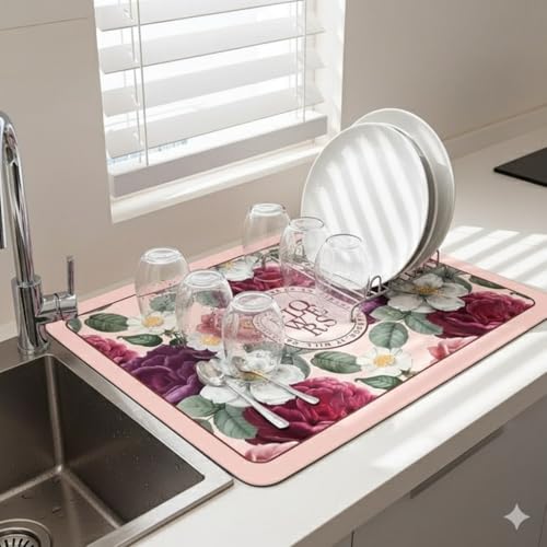 Home-Cloud HomeCloud Dish Drying Mat for Kitchen Counter Hide Stain Super Absorbent, Non-Slip, Heat-Resistant, Great for Dishes,Rack Pad, Kitchen Counter, Coffee Maker, Coffee Item (Red, 40x50cm) - Image 3