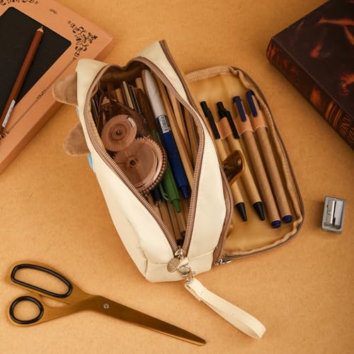Lanxivi Hongdian Large Capacity Pencil Case Tan Color, 3D Cat Pen Bags Pencil Pouch Organizer for Office College School Stationery - Image 3