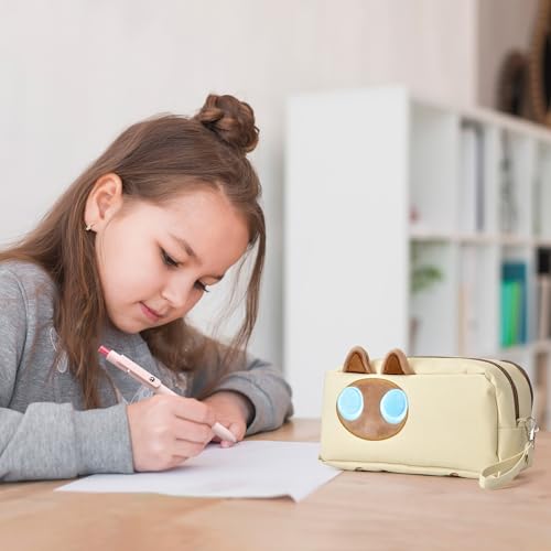 Lanxivi Hongdian Large Capacity Pencil Case Tan Color, 3D Cat Pen Bags Pencil Pouch Organizer for Office College School Stationery - Image 4