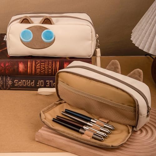 Lanxivi Hongdian Large Capacity Pencil Case Tan Color, 3D Cat Pen Bags Pencil Pouch Organizer for Office College School Stationery - Image 5