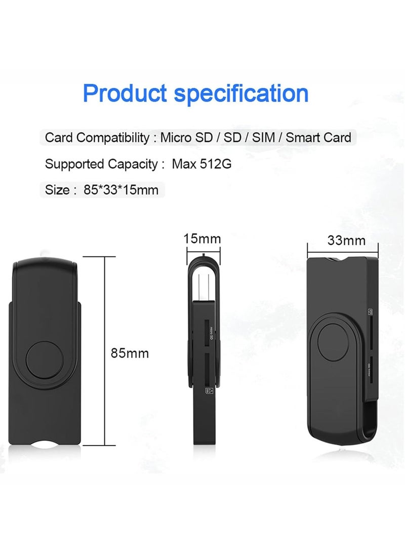 Generic - USB 2.0 Smart Card Reader, High Capacity 5 in 1 Adapter for SIM, SD, TF, ID, IC Cards, Compatible with Windows, Linux/Unix, MacOS X, Efficient and Reliable Data Reader - Image 1
