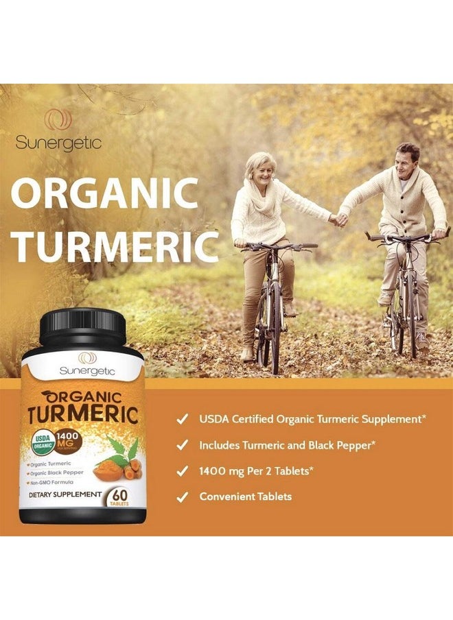Sunergetic - Usda Certified Organic Turmeric Supplement Includes Organic Turmeric & Organic Black Pepper 1400Mg Of Turmeric Per Serving 60 Count (Pack Of 1) - Image 1
