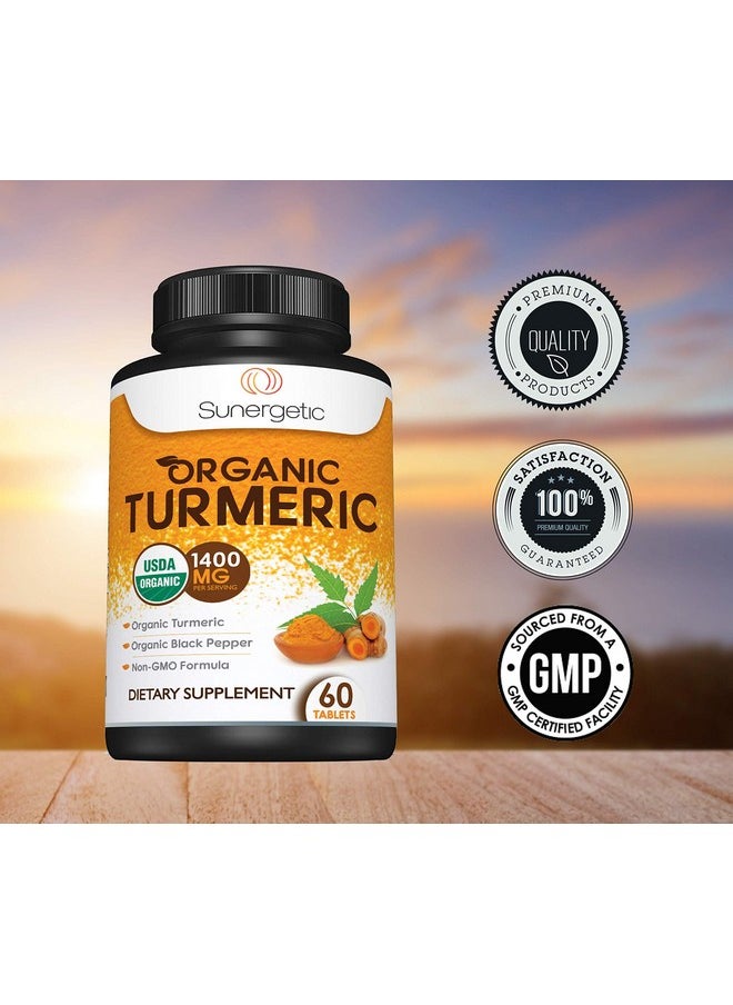 Sunergetic - Usda Certified Organic Turmeric Supplement Includes Organic Turmeric & Organic Black Pepper 1400Mg Of Turmeric Per Serving 60 Count (Pack Of 1) - Image 1