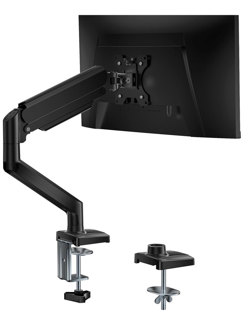 VESA 75x75mm/100x100mm black aluminum alloy display bracket - air spring hovering mechanical arm suitable for 17-35 inch flat/curved screens, supporting LED/LCD displays, perforated and table clip dual installation, computer desktop lifting and rotating bracket  - Image 1